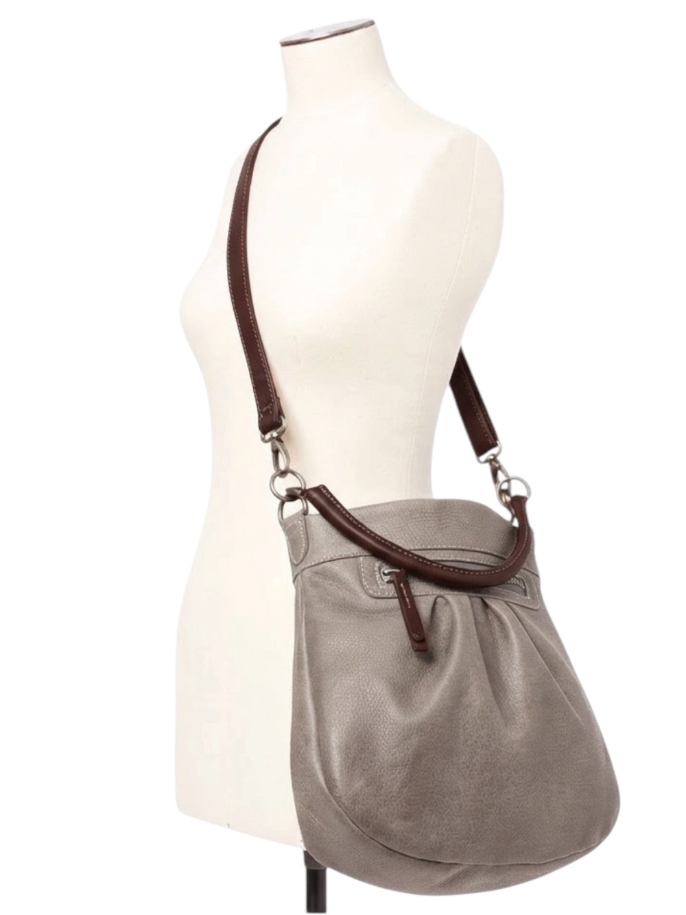 ROOTS CANADA Olivia Pebbled Leather Slouchy Hobo Bag Taupe Minimalist